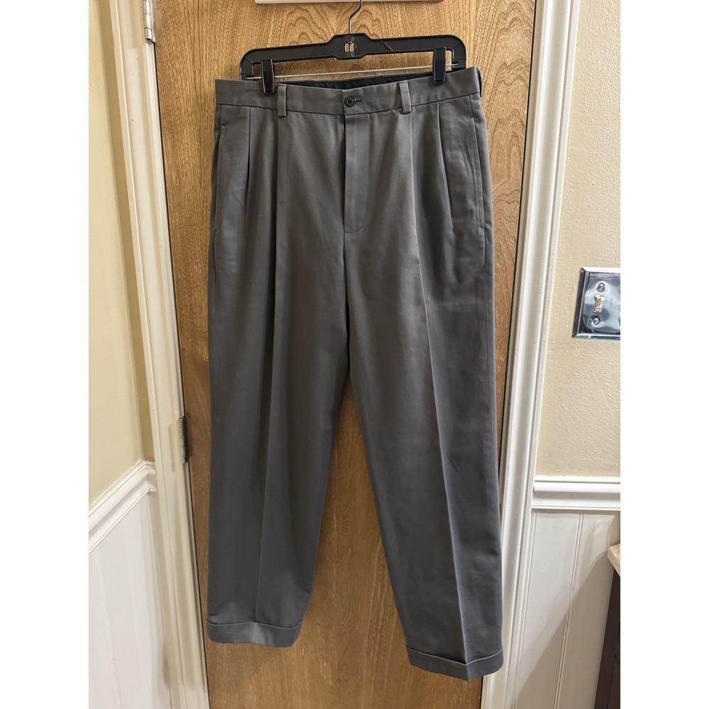 Brooks Brothers Advantage Chino Elliot Mens W33 L30 Gray Pleated Cuffed Pants